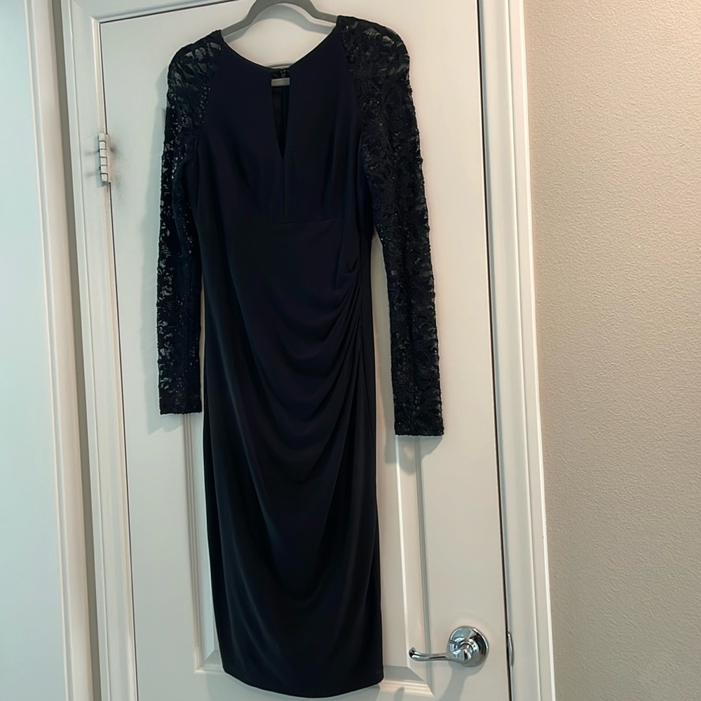 Black Midi Dress With Lace Sleeves